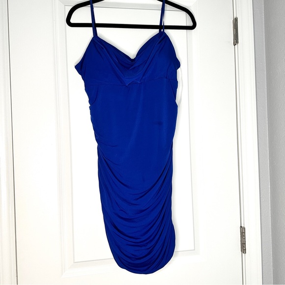 EMERALD SUNDAE | Draped-Neck Bodycon Dress  | Blue | Size: L - Picture 3 of 11